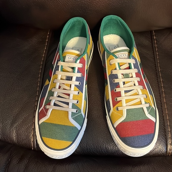 FINAL DROP/ SALE Gucci men’s Canvas Web Marley Stripe 1977 Tennis Sneakers NWB - Picture 3 of 7